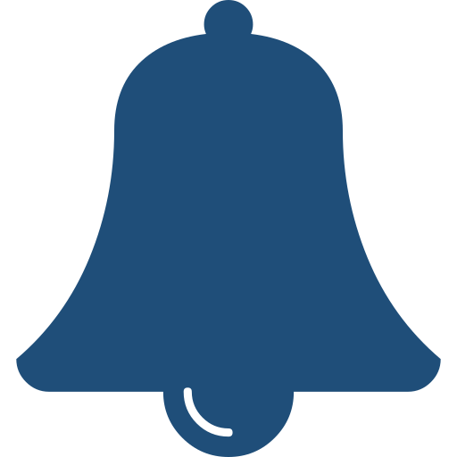 Solid blue bell icon on white background.