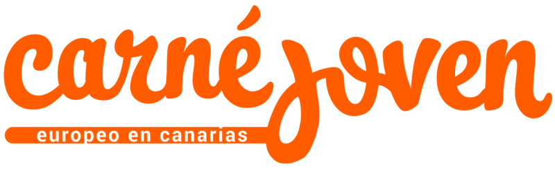 Orange text logo: carné joven, europeo en Canarias.