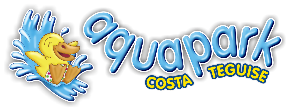 Aquapark Costa Teguise logo with a cartoon duck and water splash.