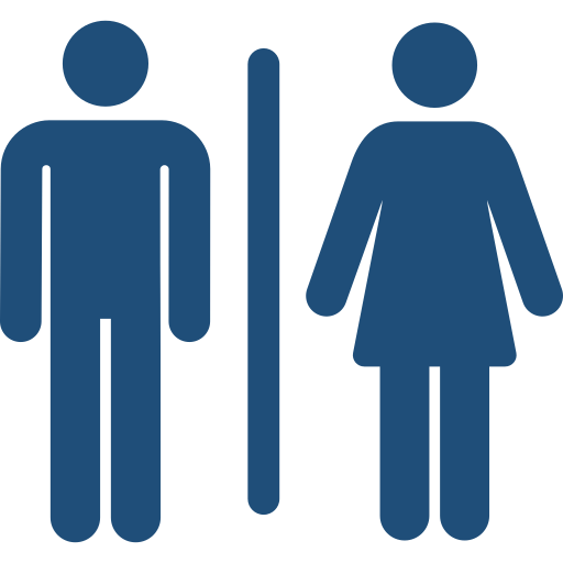 Male and female restroom symbols separated by a vertical line.